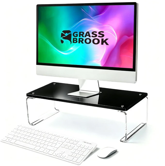 Main image of GRASS BROOK Acrylic Monitor & Laptop Stand Riser L18.5 x H5, Black