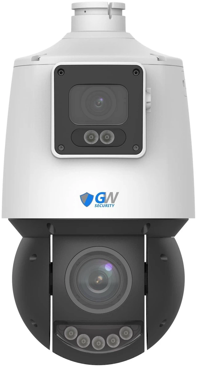 Main image of GW Security 4MP 30FPS Realtime Full-Time Color Night Vision Two Way Audio IP POE Network Light Hunter PTZ Camera with Dual Lens (25X Optical Zoom 4.8~120mm Motorized Lens and 4mm F1.0 Panorama Lens)