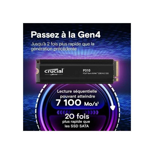 Alt view image 2 of 5 - Crucial P310 - SSD - 1TB - Internal - M.2 2280 - PCIe 4.0 x4 (NVMe) - Integrated Heatsink