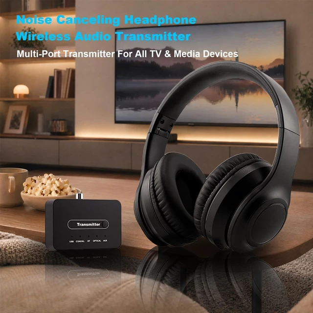 Alt view image 2 of 5 - BAOBER Wireless TV Headphone with Multi-Port Transmitter