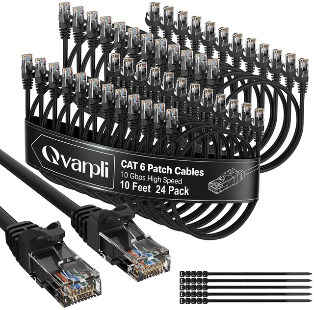 Main image of 10Gbps Cat 6 Ethernet Cable (10 FT, 24 Pack), Pure Copper Cat6 Patch Cables