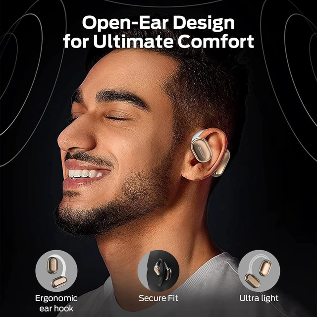 Alt view image 2 of 5 - BUGANI OE03 Open Ear Headphones, Bluetooth 5.3 Wireless Headphones, Open Ear Earbuds with Immersive Stereo Sound, Clear Talk, 30H Playtime, Waterproof Sport Earbuds for Running, White