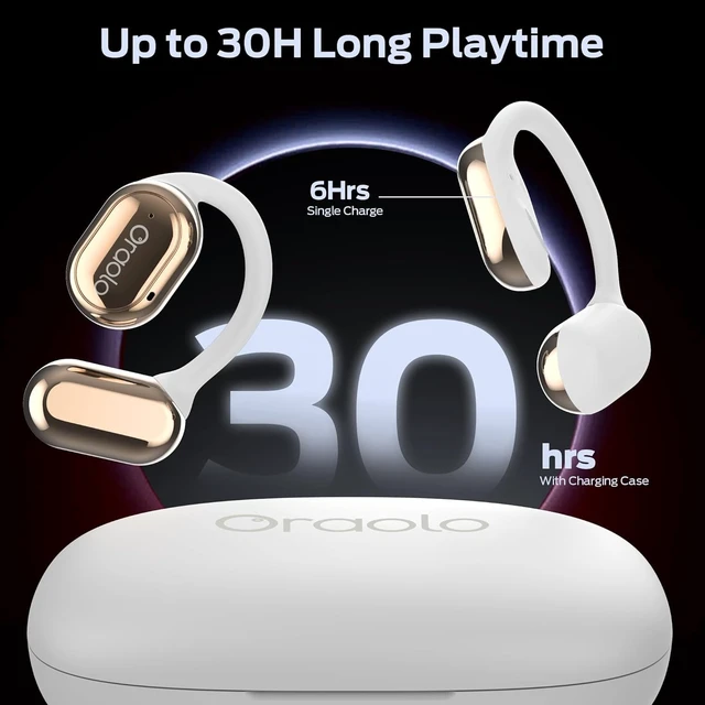 Alt view image 5 of 5 - BUGANI OE03 Open Ear Headphones, Bluetooth 5.3 Wireless Headphones, Open Ear Earbuds with Immersive Stereo Sound, Clear Talk, 30H Playtime, Waterproof Sport Earbuds for Running, White