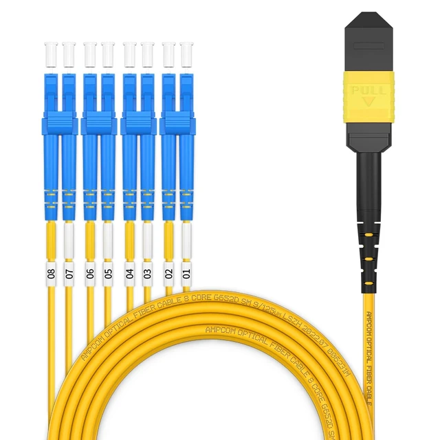 Alt view image 2 of 5 - AMPCOM MPO to LC Breakout Cable 9/125m Singlemode OS1/OS2(8 Fiber, MPO to LC, Type B, LSZH/Riser, UPC, Yellow) 1m (3ft)