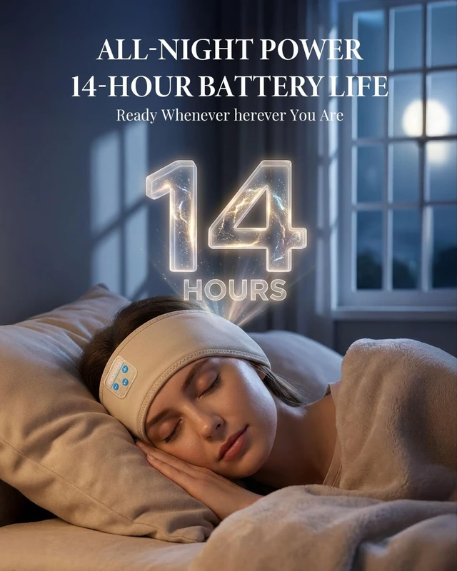Alt view image 3 of 5 - Sleep Mask and Headband Headphones Set, 14 Hours of Your Favorite Sounds + Complete Darkness - Zero Pressure on Your Ears When You Side Sleep - Bluetooth Headphones for Travel, ASMR, Meditation