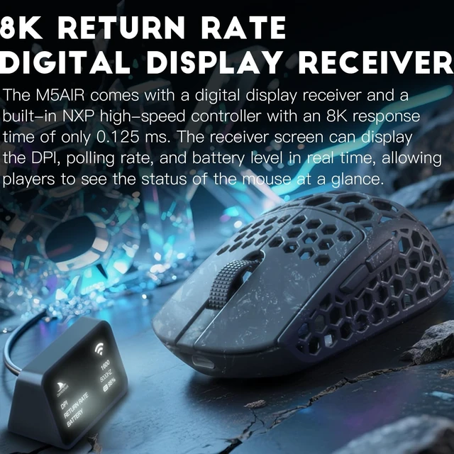 Alt view image 4 of 5 - Darmoshark M5Air Mini Fingertip Grasp Gaming Mouse Carbon Fiber,Tri-Mode 8K/Bluetooth Mouse Up to 30000DPI,PAW3950 Optical Sensor Lightweight 31g,5 programmable Button,Computer Mouse for Laptop,PC,Mac