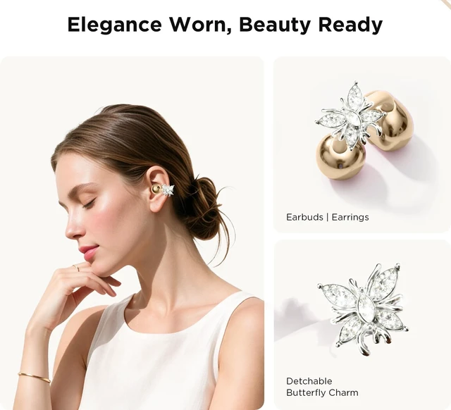 Alt view image 2 of 5 - YUEHEMEI Clip on Open Ear Wireless Earbuds with Butterfly Earrings