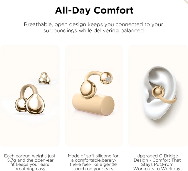 Alt view image 5 of 5 - YUEHEMEI Clip on Open Ear Wireless Earbuds with Butterfly Earrings