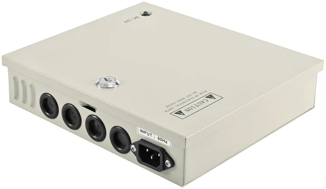 Alt view image 4 of 5 - 9-Channel 12V DC 5A CCTV Power Distribution Box, AC110V to DC12V Security Camera Power Supply with AC Plug and Locking Metal Cabinet for DVR/NVR Surveillance Systems (9-Channel/5A)