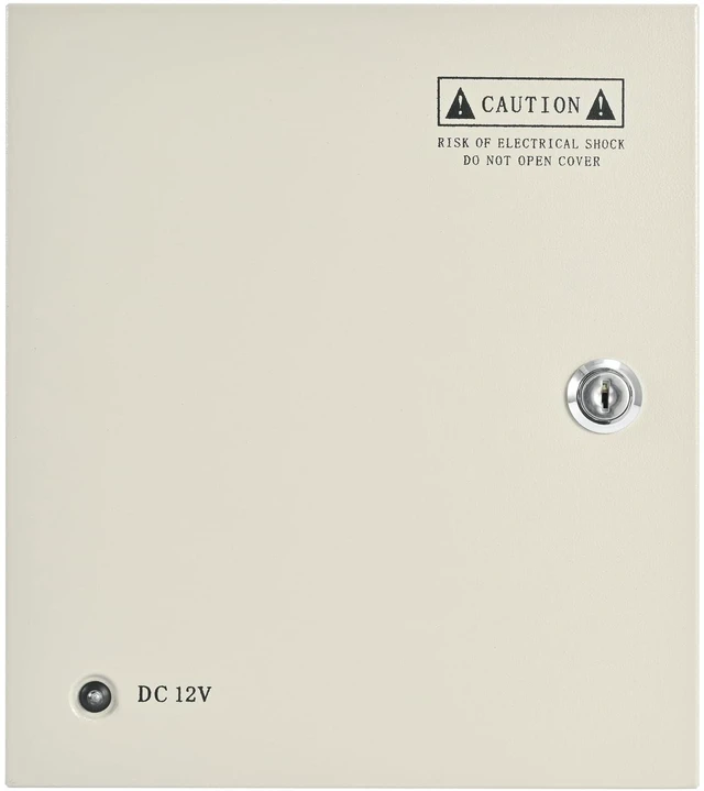 Alt view image 5 of 5 - 9-Channel 12V DC 5A CCTV Power Distribution Box, AC110V to DC12V Security Camera Power Supply with AC Plug and Locking Metal Cabinet for DVR/NVR Surveillance Systems (9-Channel/5A)