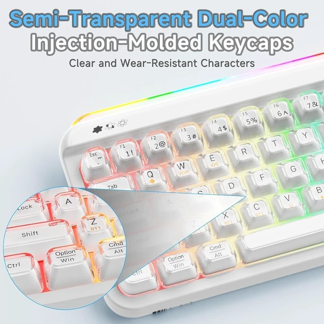 Alt view image 5 of 5 - ZIYOU LANG x A.Jazz AF68 Wireless Gaming Keyboard,Tri-Mode BT/2.4G/USB-C Keyboard with RGB Backlit,Clear Transparent Keycaps,68-Key Compact Membrane Keyboard for PC Laptop Aesthetic Desk Setup-
