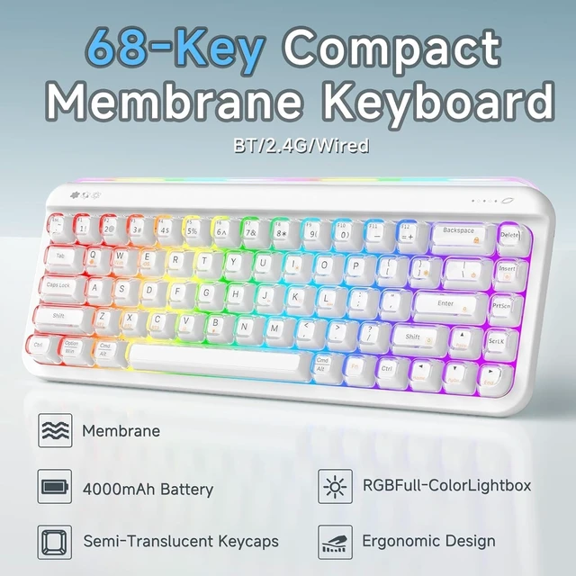 Alt view image 4 of 5 - ZIYOU LANG x A.Jazz AF68 Wireless Gaming Keyboard,Tri-Mode BT/2.4G/USB-C Keyboard with RGB Backlit,Clear Transparent Keycaps,68-Key Compact Membrane Keyboard for PC Laptop Aesthetic Desk Setup-