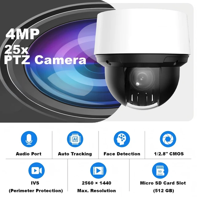 Alt view image 2 of 5 - GemaVision PTZ Camera 4MP Imaging 1/2.8" CMOS 25x IR IP POE PTZ Camera, for Home Security, 5 mm125 mm Lens,Support Auto Tracking, IVS and Face Detection, PTZ425DB-AT