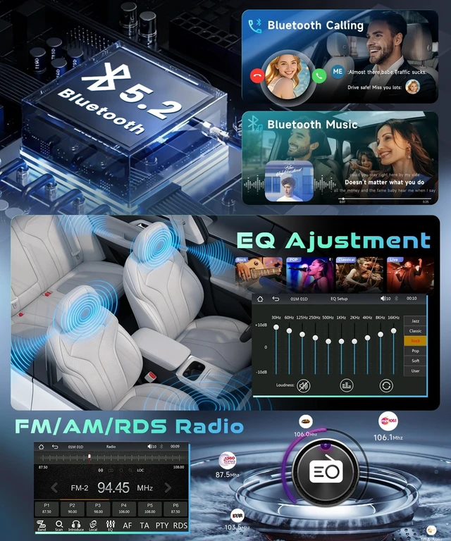 Alt view image 5 of 5 - 7 Inch Single Din Radio with Wireless/Wired CarPlay Android Auto IPS Adjustable Swivel Touchscreen MirrorLink FM/AM/RDS Radio SWC EQ Bluetooth 5.2 Backup Camera Support DVR Colorful RGB Backlig