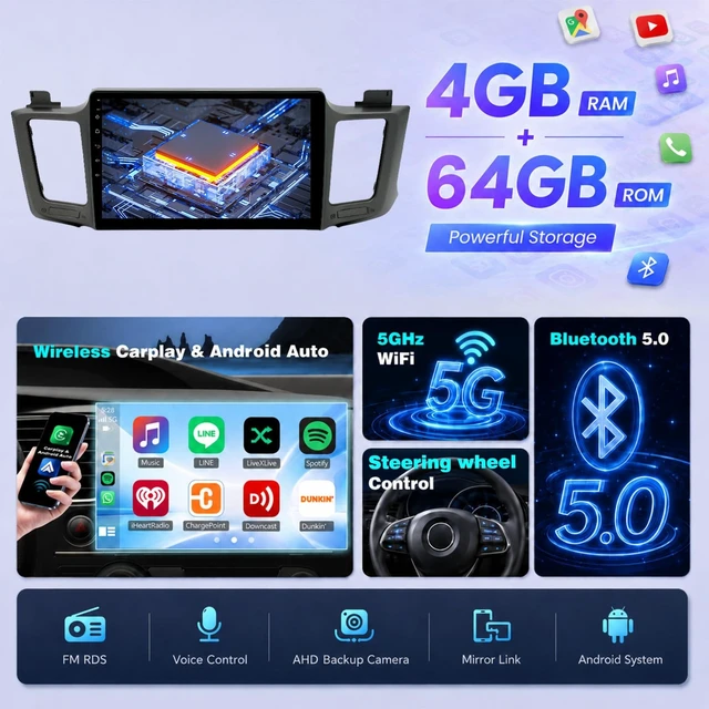 Alt view image 3 of 5 - Upgrcaru 4+64G Car Radio for Toyota RAV4 2013 2014 2015 2016 2017 2018