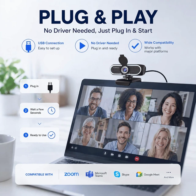 Alt view image 5 of 5 - C65 4K Webcam for PC with Autofocus, USB Webcam with Dual Noise-Reducing Mic, Auto White Balance, Low Light Correction, Privacy Shutter, Tripod Included, Streaming Camera for Laptop Desktop Zoom Teams