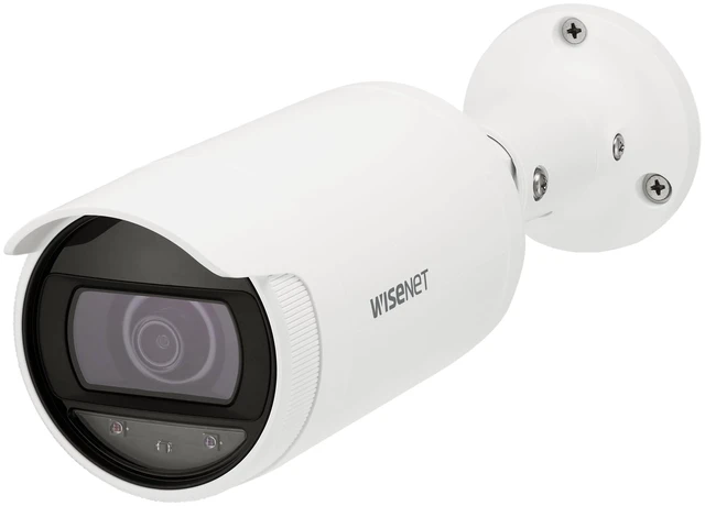 Main image of HANWHA ANO-L7012R Wisenet IR Bullet Camera, White; 4MP Resolution, 1/3" CMOS Sensor, IR Visibility Up to 65.6 feet, Micro SD/SDHC/SDXC Onboard Memory Slot Up to 128GB, IP66, Fixed Focus
