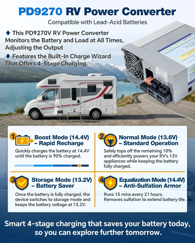 Alt view image 3 of 5 - PD9270 70 Amp RV Power Converter Charger with Built-in Charge Wizard, 12V 9200 Series Smart Battery Charger Direct Replacement for Progressive Dynamics PD9270V, Inteli-Power, RV Camper Trailer