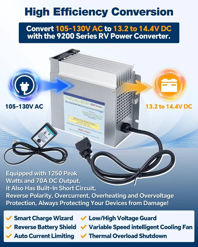 Alt view image 4 of 5 - PD9270 70 Amp RV Power Converter Charger with Built-in Charge Wizard, 12V 9200 Series Smart Battery Charger Direct Replacement for Progressive Dynamics PD9270V, Inteli-Power, RV Camper Trailer