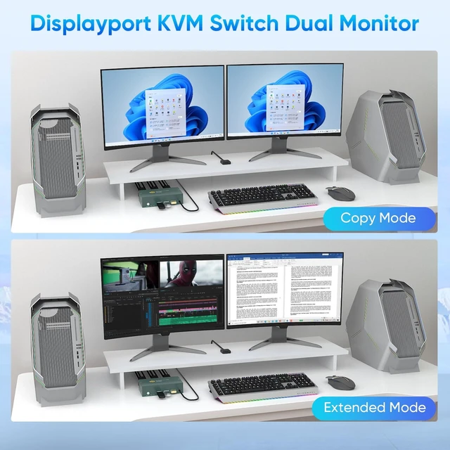 Alt view image 2 of 5 - GREATHTEK 8K@60Hz DisplayPort KVM Switch 2 Monitors 2 Computers