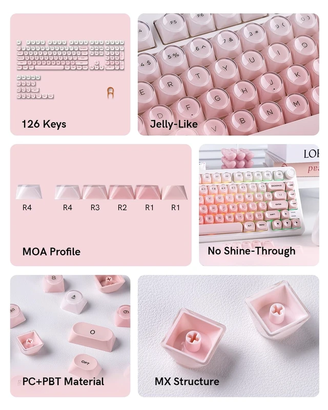 Alt view image 3 of 5 - Keyporia Jelly Keycaps Set, 128 Keys Double-Shot Gradient Pink Keycaps