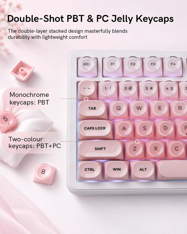 Alt view image 5 of 5 - Keyporia Jelly Keycaps Set, 128 Keys Double-Shot Gradient Pink Keycaps