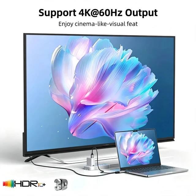 Alt view image 5 of 5 - XinYaa HDMI to USB-C Cable with Power 4K@60Hz 6.6FT for PC to AR Glasses