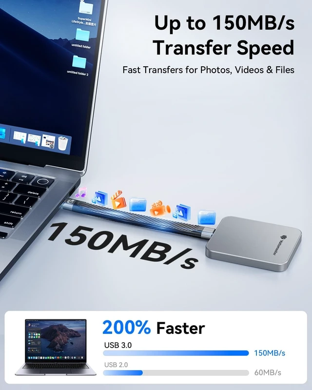 Alt view image 2 of 5 - Yottamaster 128GB USB C Flash Drive, Up to 150MB/s Aluminum Portable SSD