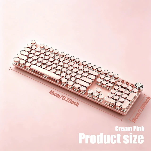 Alt view image 3 of 5 - Hnjugfe Pink 104 Keys Retro Typewriter Keyboard, Wired USB Keyboard with Round Keycaps & LED Backlit, Aesthetic Keyboard for Office Home Gaming, Compatible with PC Laptop Mac Windows