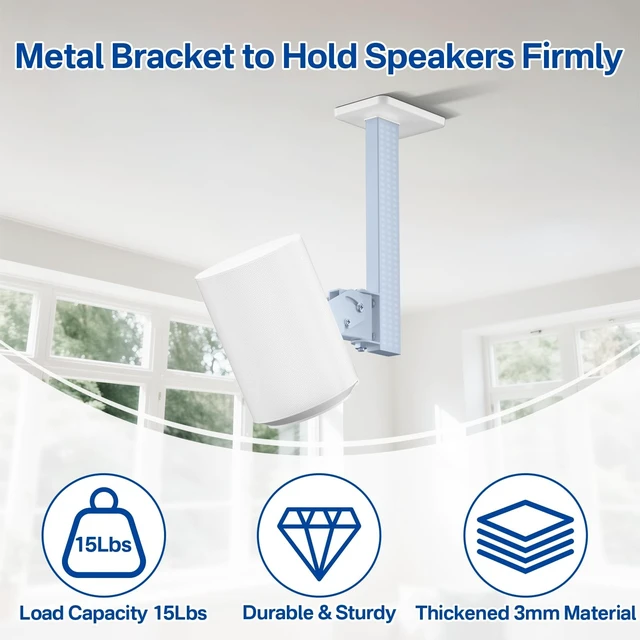 Alt view image 4 of 5 - 2 Pack Speaker Mount for Sonos Era 100 and Era 100 SL Ceiling Mount Tilt +15/-30 & Swivel 90 Adjustable for Sonos Era 100 Mounting for Better Sound Included Screw Kits Easy to Install, White