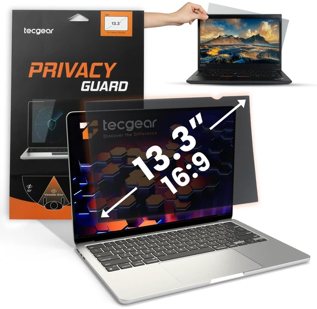Main image of Tecgear 13.3 Inch Laptop Privacy Screen Filter 16:9 ^^ Anti Glare Blue Light Blocking Screen Protector ^^ Removable Privacy Shield for Laptop and Notebook Computer ^^ Adhesive and Hang Tab Installatio