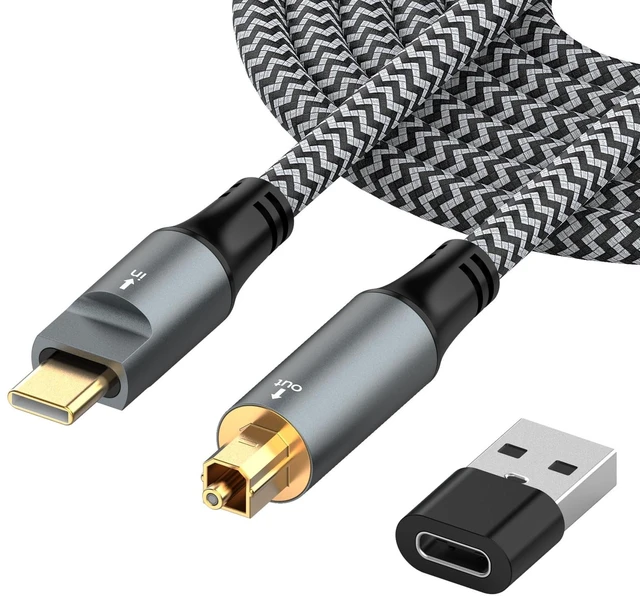 Main image of upxuntek USB-C to Toslink Optical Audio Cable 3.3FT, Braided Type-C to SPDIF Digital Fiber Optic Cord with USB-A Adapter, Unidirectional Audio Out for PC, Laptop, PS5 to Soundbar