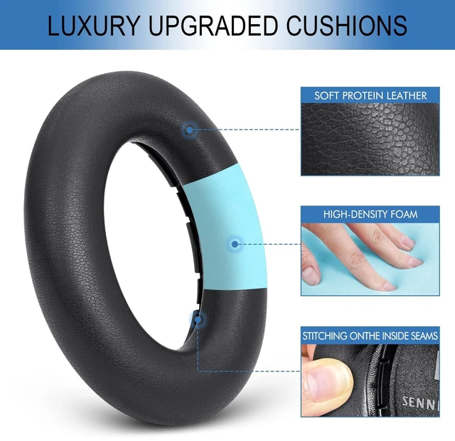 Alt view image 3 of 5 - GEVO Ear Pads Replacement for Sennheiser Accentum/Accentum Plus Wireless Headphones, Earpads Ear Cushions with Protein Leather High Density Foam Noise Isolation (Black)