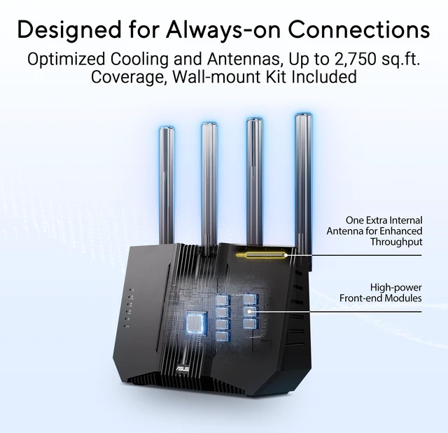 Alt view image 4 of 5 - ASUS RT-BE9700 WiFi 7 Router - Tri-Band (6GHz), 9.7 Gbps, x2 WAN, Mesh