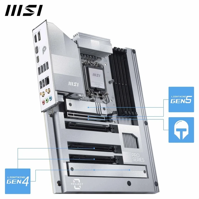 Alt view image 5 of 5 - MSI PRO Z890-S WiFi PZ Motherboard, Back-Connect ATX - Supports Intel Core Ultra Processors (Series 2), LGA 1851 - DDR5 Memory Boost (8600+ MT/s OC), PCIe 5.0 x16, M.2 Gen5, Wi-Fi 7, 2.5G LAN