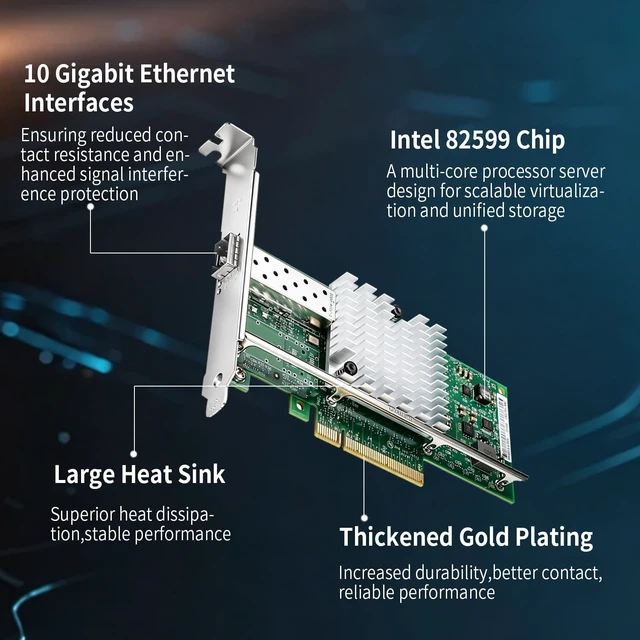 Alt view image 3 of 5 - 10GB Pcie Ethernet Card with Intel 82599EN Chip Single SFP+ Port