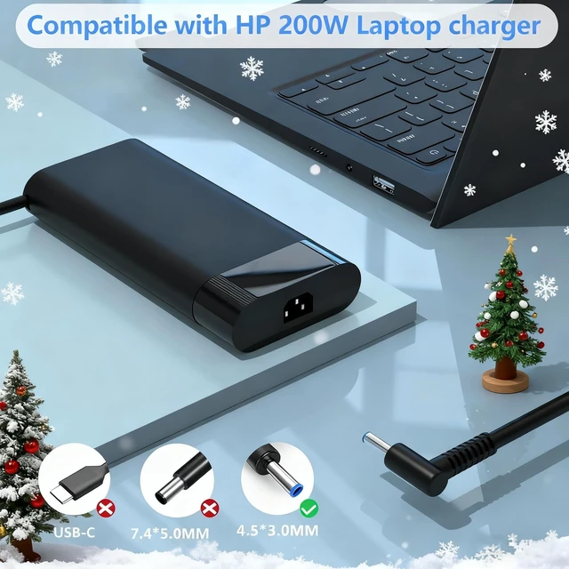 Alt view image 2 of 5 - GERVGHS 200W Laptop Charger Compatible with HP Victus 15 17 Omen Pavilion Gaming 15 17 ZBook Fury Create Studio 17 15 G9 G10 G8 G7 G6 G5 G4 Envy 15 15u 2020 TPN-DA10 L00818-850 Power Cord