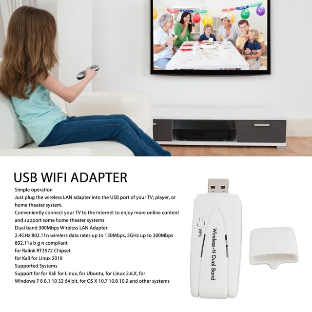 Alt view image 3 of 5 - Fabater Wireless N Adaptor, 2.4G 5.8G 300Mbps Dual Band USB Wi Fi Adapter, for Ralink RT3572 Chipset for for 2019, Supports TV for WIS12ABGNX WIS09ABGN Series