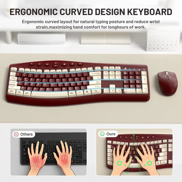 Alt view image 3 of 5 - Wireless Keyboard and Mouse Combo Silent Ergonomic Curved Design for Office