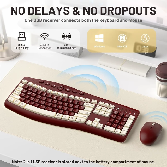 Alt view image 2 of 5 - Wireless Keyboard and Mouse Combo Silent Ergonomic Curved Design for Office