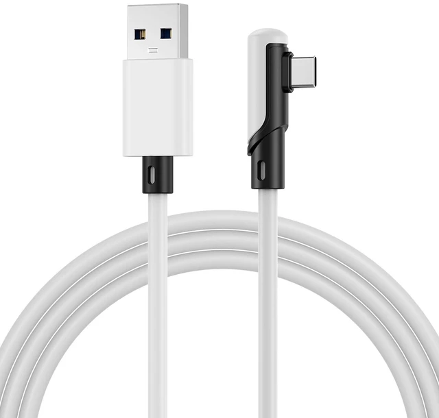 Main image of MMOBIEL VR Link Cable USB-A to USB-C, 16.4 ft (5m) White PVC, 90 Type-C Connector 5Gbps Data Transfer & Charging Compatible with Meta Quest 3S/3/2/Pro, Pico 4 Ultra/4, PC & SteamVR