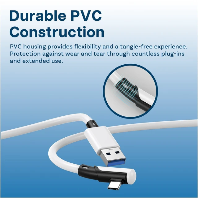 Alt view image 5 of 5 - MMOBIEL VR Link Cable USB-A to USB-C, 16.4 ft (5m) White PVC, 90 Type-C Connector 5Gbps Data Transfer & Charging Compatible with Meta Quest 3S/3/2/Pro, Pico 4 Ultra/4, PC & SteamVR