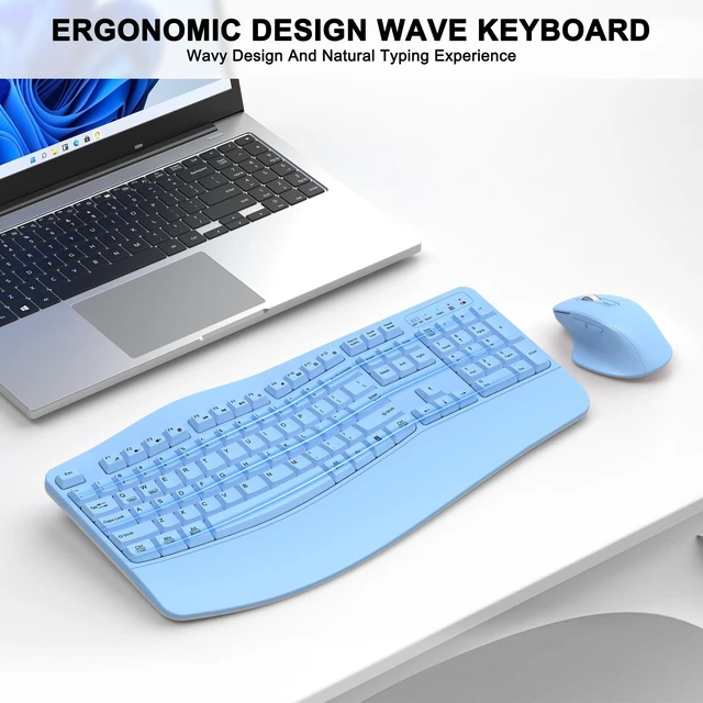 Alt view image 2 of 5 - Wireless Keyboard and Mouse Combo, 2.4G Ergonomic Wave Keys(Sky Blue)