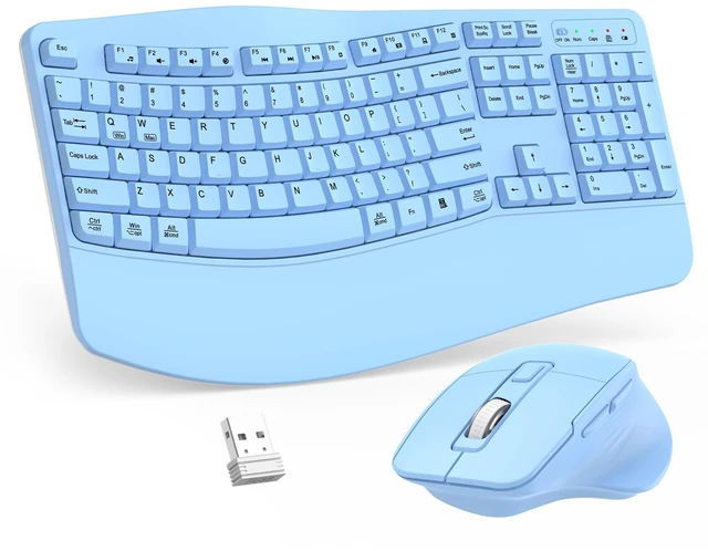 Main image of Wireless Keyboard and Mouse Combo, 2.4G Ergonomic Wave Keys(Sky Blue)