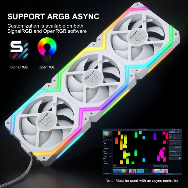Alt view image 3 of 5 - Iesooy ARGB Cooling Fan, Modular Stackable Splicing PWM Silent for Cases CPU Liquid Coolers, 1800 RPM, 120mm PC Case Fan, ARGB Async Mode/Sync Mode, Daisy Chain PWM PC RGB Fans White, Reverse