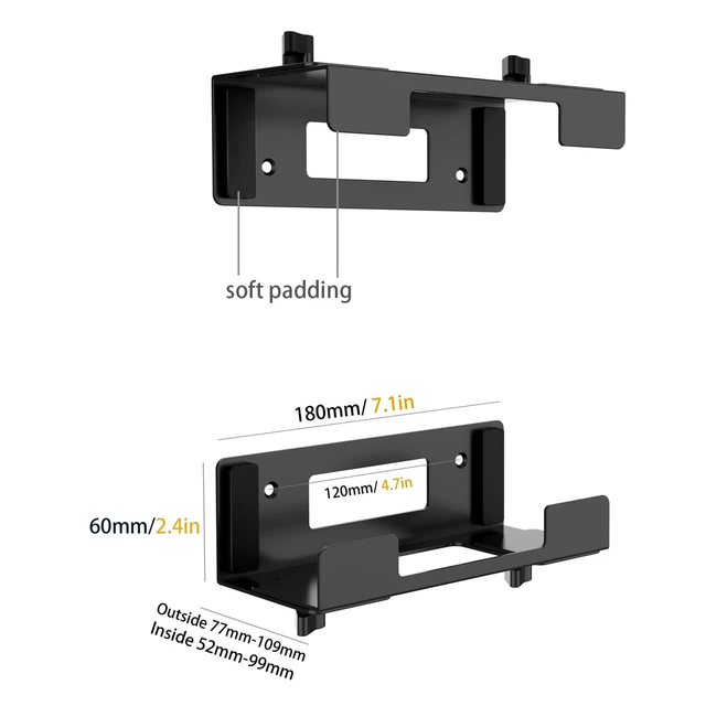 Alt view image 2 of 5 - Monzlteck Adjustable Wall and Under Desk Mount Bracket for Gaming ConsolesXbox 360,ONE,PS5 Slim,PS4,PS3, DVD Players,Cable Box, PC and More, Mounting Template Include