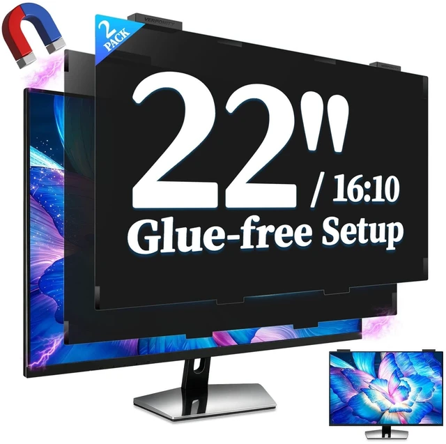 Main image of Verponity 2 Pack 22 Inch Magnetic Privacy Screen for Computer Monitor 16:9, Anti Blue Light Anti-Glare Screen Protector, Tool-free Removable Hanging Privacy Screen for Monitor, Anti-peep Eye Protectio