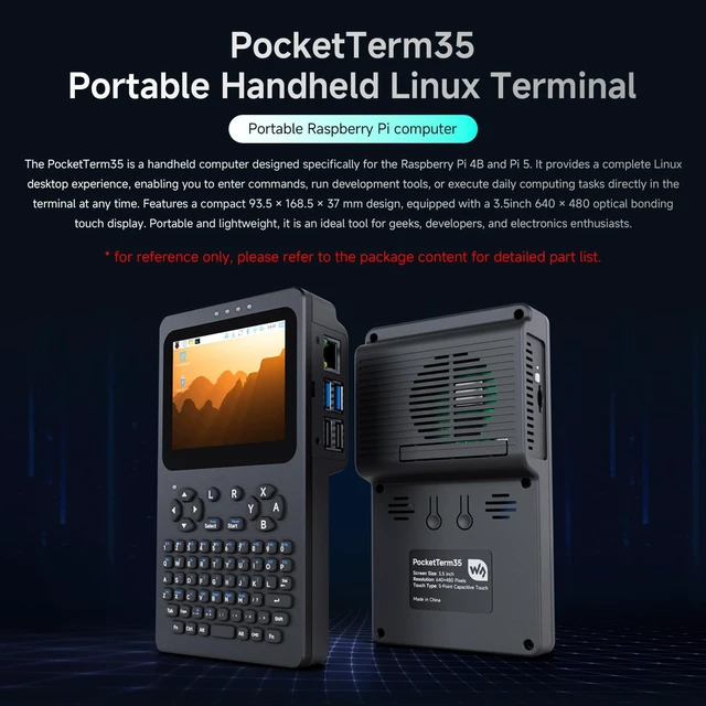 Alt view image 3 of 5 - Waveshare Portable Handheld Linux Terminal with 3.5inch Touch Display, 640 480, Optical Bonding, Compatible with Pi 4B/5 Portable Development & Debugging Devices, PocketTerm35 Host with Acce, No BAT