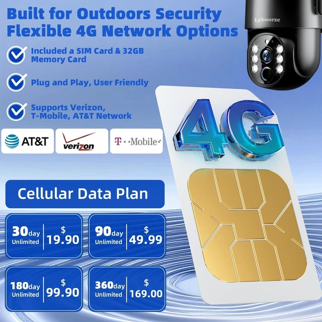 Alt view image 3 of 5 - Lybuorze Industrial-Grade Black 4G LTE Solar Security Camera Outdoor, No WiFi Needed, 4MP HD, 360 View, Built-in SIM, AI Motion Detection, 2-Way Talk for Ranch/Jobsite/Construction