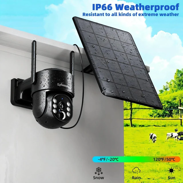 Alt view image 5 of 5 - Lybuorze Industrial-Grade Black 4G LTE Solar Security Camera Outdoor, No WiFi Needed, 4MP HD, 360 View, Built-in SIM, AI Motion Detection, 2-Way Talk for Ranch/Jobsite/Construction